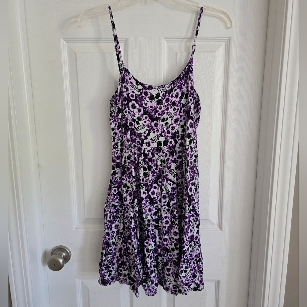 NWOT Hot Topic Purple and Black Floral Skull Dress Size S